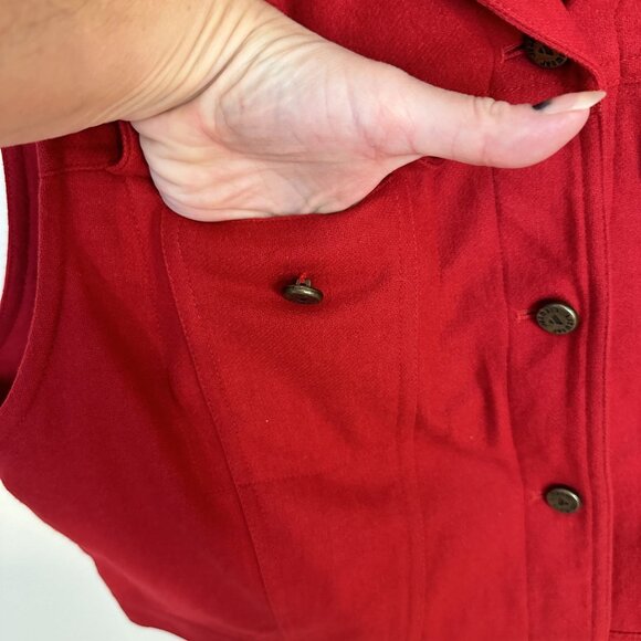 Vintage Womens Red Wool Vest Liz Claiborne Button Front Pockets 1990s Large - Picture 9 of 10